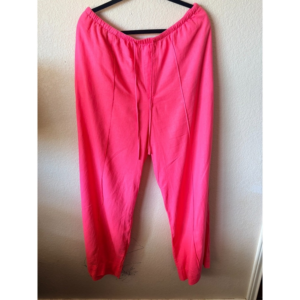 Women's Linen Blend Wide Leg Pull-On Pants - A New Day Coral  XL - Picture 2 of 4